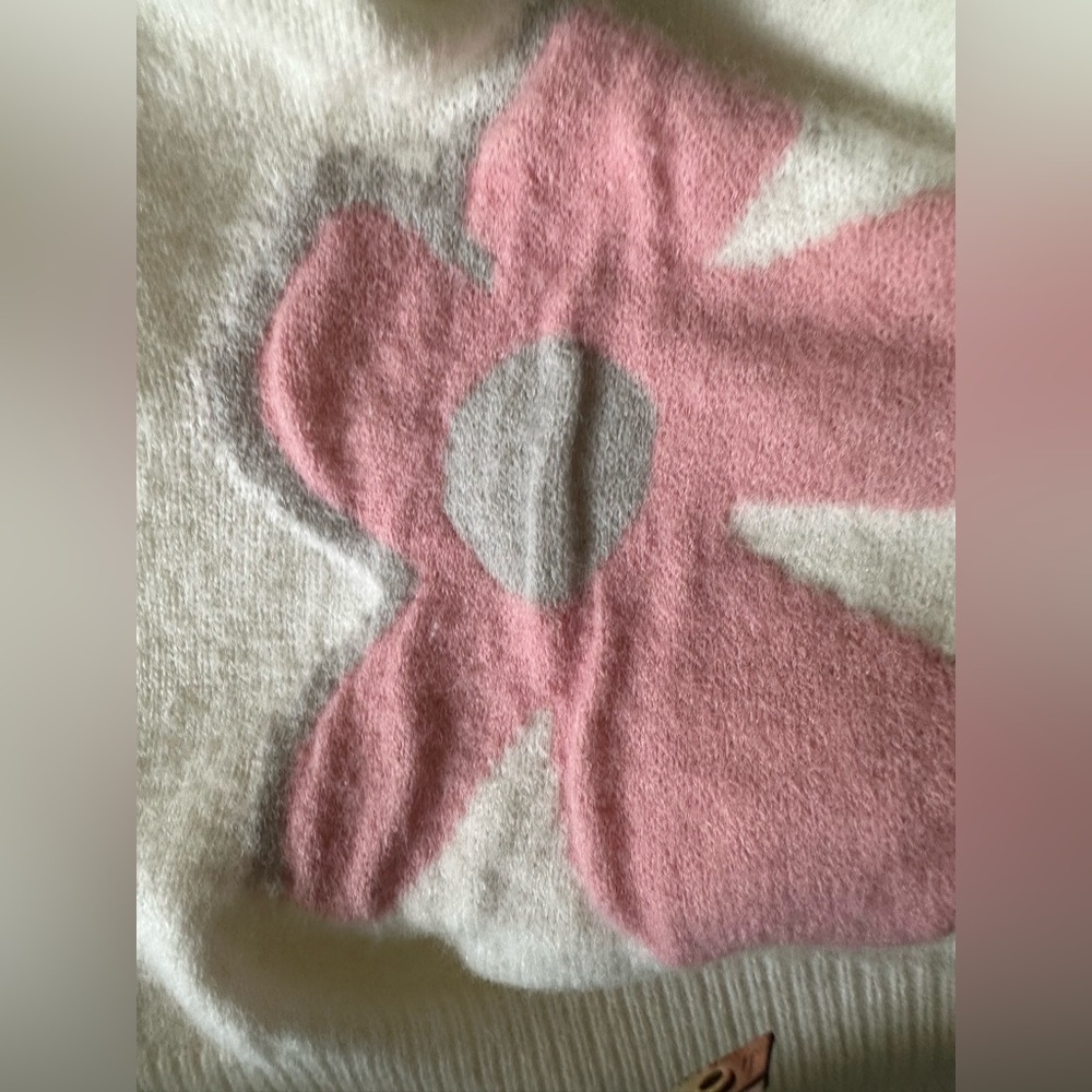 BiBi Pink an Gray Colored Daisy Flower Sweater in Cream - Picture 12 of 12